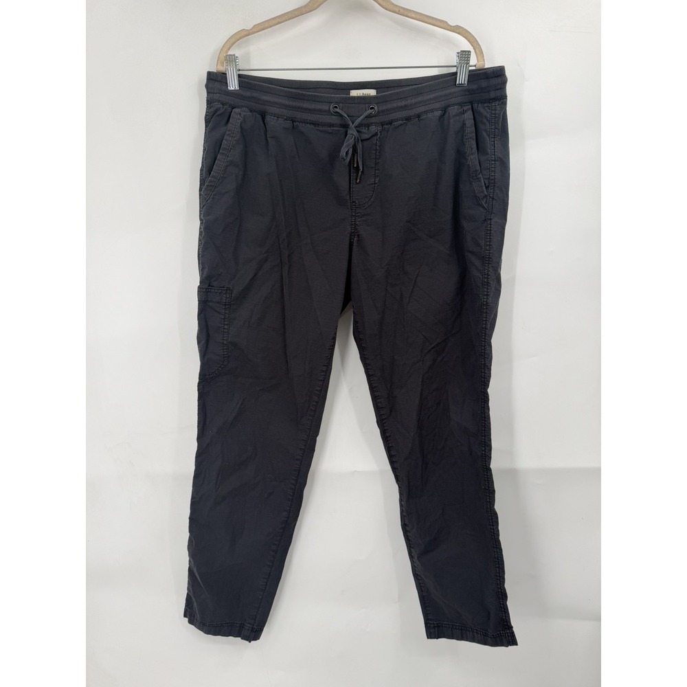 L.L.Bean Cotton Cargo Utility Pants Womens Sz L Charcoal Gray Cropped Drawstring